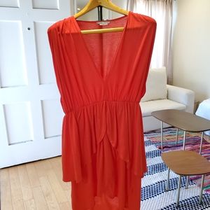 ALICE + OLIVIA RED ORANGE JERSEY PEPLUM DRESS
